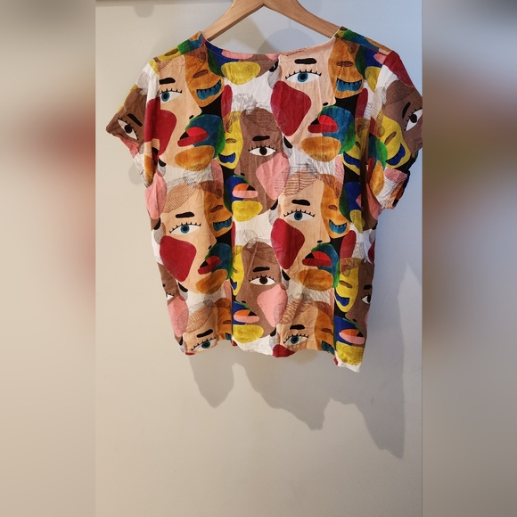OGE AJIBE‎ M multicoloured abstract faces wearable art Canadian Rayon Picasso - Picture 16 of 16